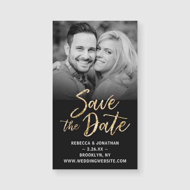 Save the Date Magnets Cheap | Black Gold Wedding (Front)