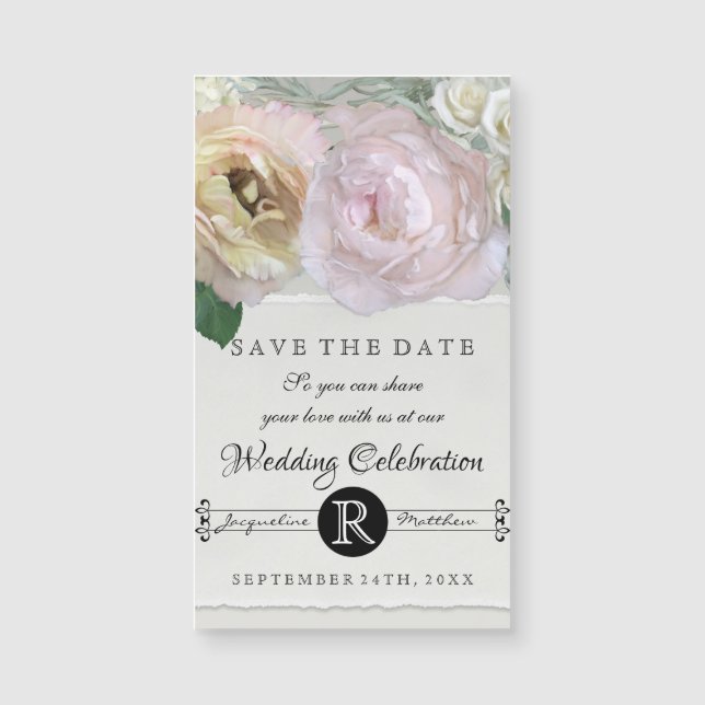 Save the Date Magnets Grey Ombre Flower Market (Front)