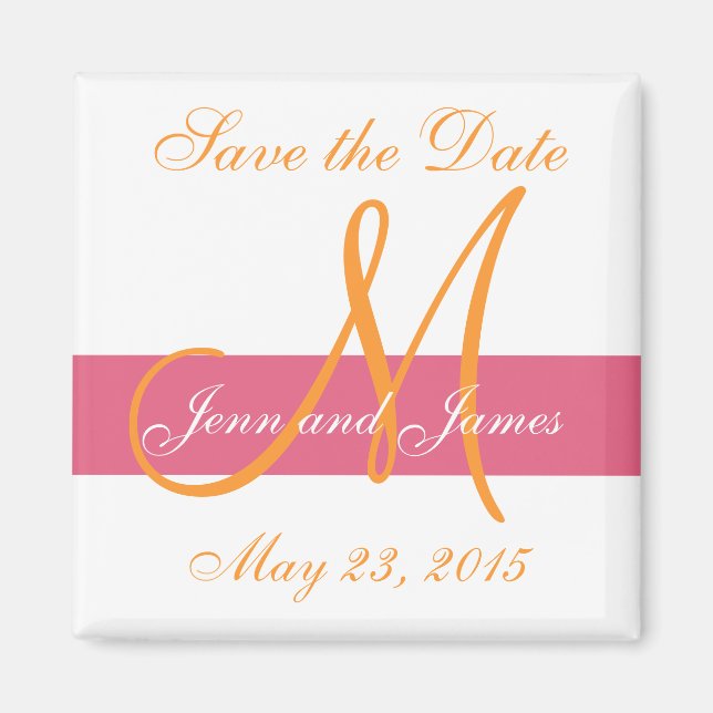 Save the Date Magnets Names Monogram Orange (Front)