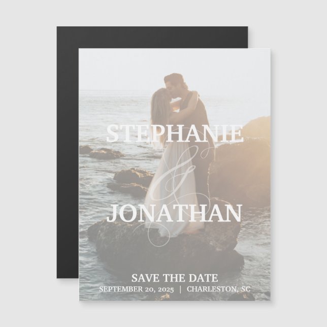 Save The Date Magnets with Names Featured White (Front/Back)