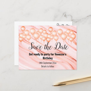 Save the Date Marble Balloon Pink All Occassion Announcement Postcard