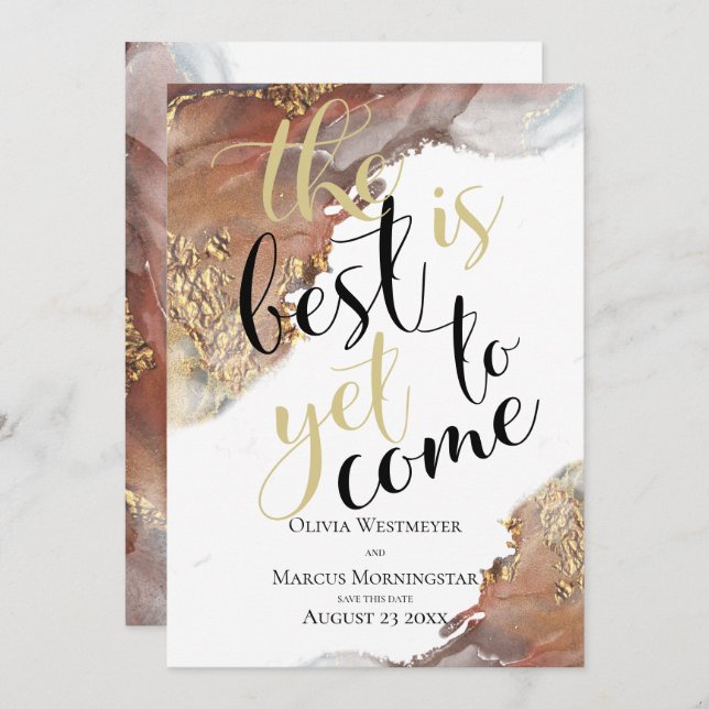 Save the Date Marbled Ink Gold and Bronze Invitation (Front/Back)