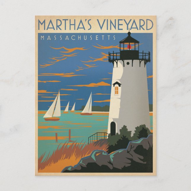 Save the Date | Martha's Vineyard, MA Lighthouse Announcement Postcard (Front)