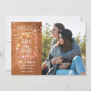 Save the Date Mason Jar String Lights Rustic Photo