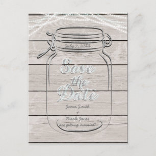 Save The Date Mason Jar & String Lights Wedding Announcement Postcard