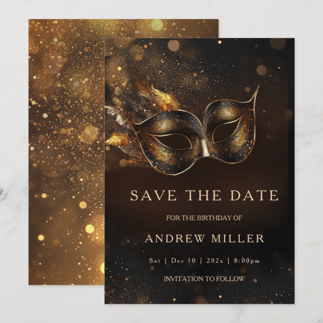 Save the Date Masquerade Party Invitation (Front/Back)