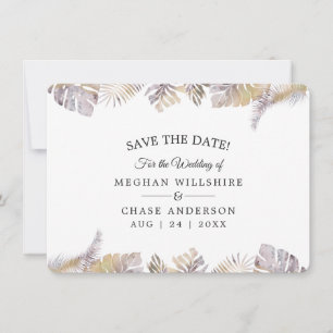 Save the Date Mauve Gold Watercolor Tropical Leave