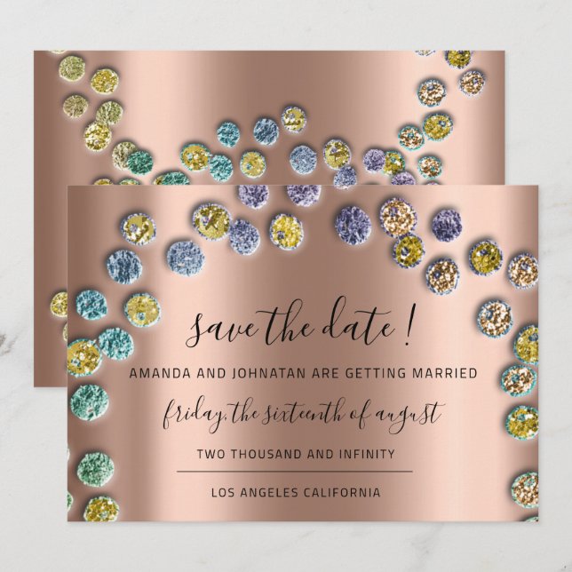 Save The Date Minimalism Gold Green Rose (Front/Back)