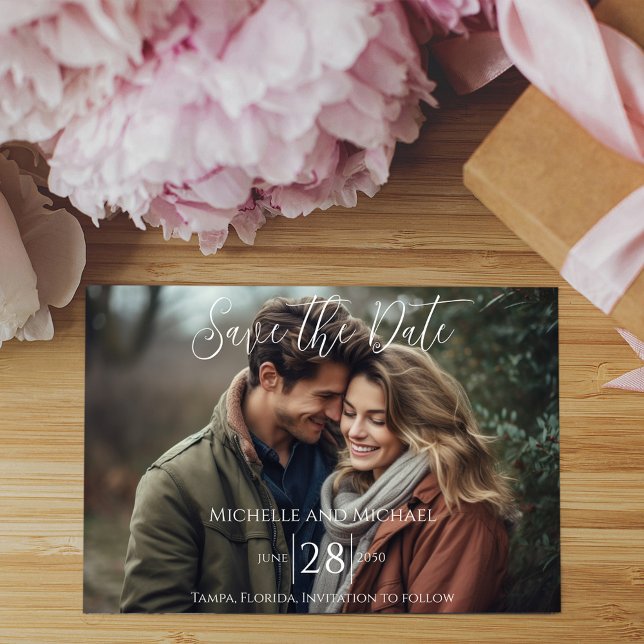 Save the Date Minimalist Wedding Photo (Simple photo Save the Date card with a modern style Wedding date typography. )