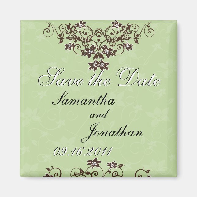 Save the Date Mint Green & Chocolate Brown Magnet (Front)