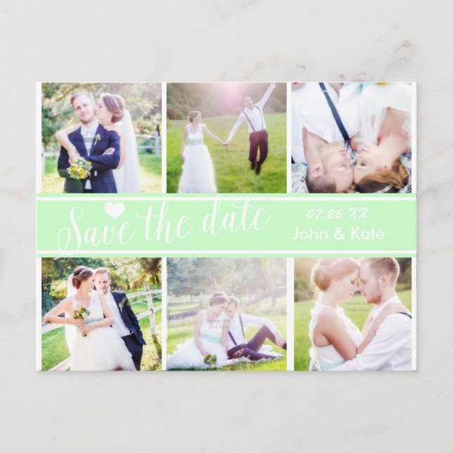 SAVE THE DATE Mint Green Wedding 6 PHOTO Postcard (Front)