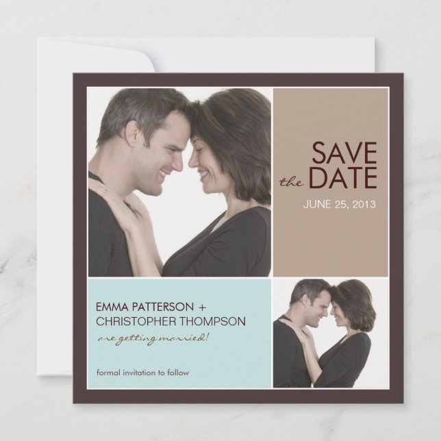 Save the Date Modern Blocks Photo Announcement (Front)