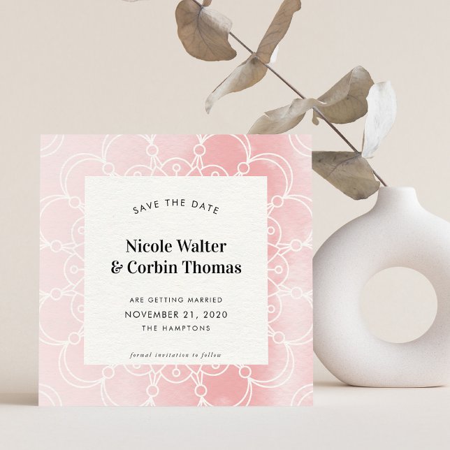 SAVE THE DATE modern boho mandala pink watercolor Invitation (Creator Uploaded)