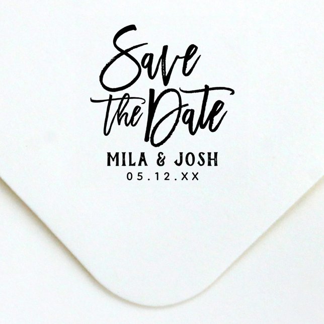 Save the Date Modern Brushed Script Custom Self-inking Stamp (Creator Uploaded)