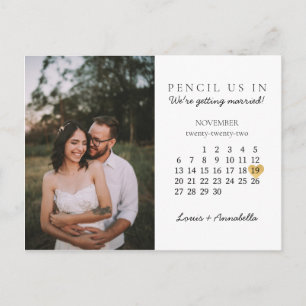 Save the Date Modern Calendar Gold Heart Nov 2022 Postcard