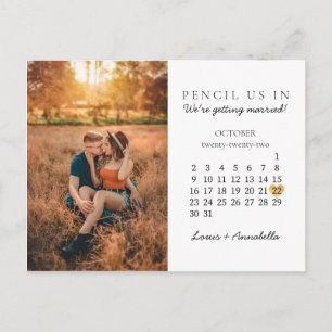 Save the Date Modern Calendar Gold Heart Oct 2022 Postcard