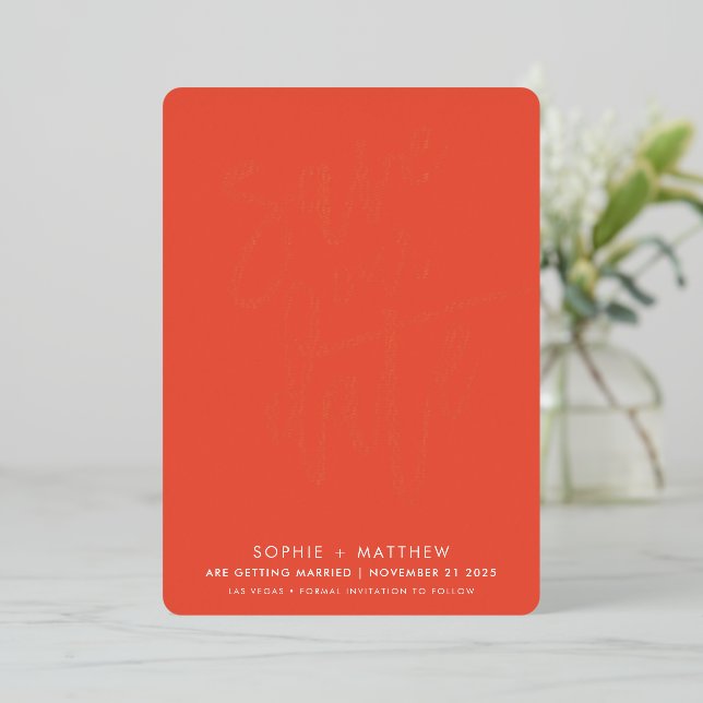 SAVE THE DATE modern calligraphy script orange (Standing Front)
