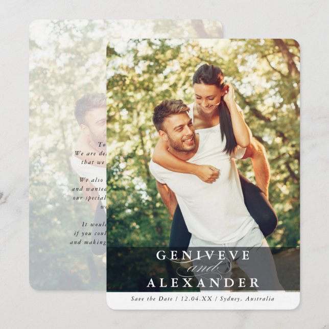 SAVE THE DATE modern couple photo names overlay Invitation (Front/Back)