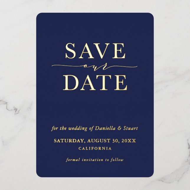 SAVE THE DATE modern elegant minimal navy blue (Front)
