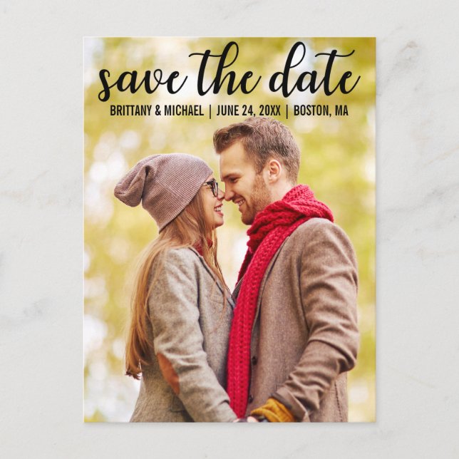 Save The Date | Modern Engagement Announcement Postcard (Front)