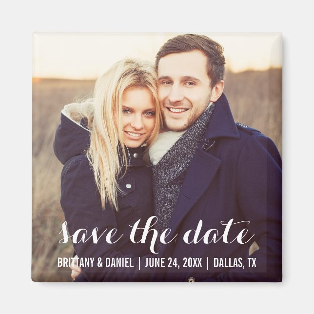 Save The Date Modern Engagement Photo Magnet S W (Front)