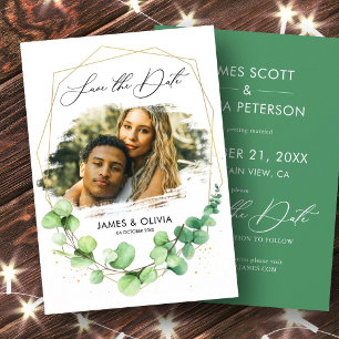 Save The Date Modern Eucalyptus Greenery Gold