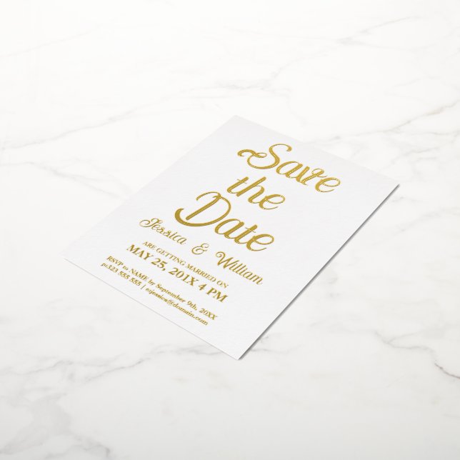 Save the Date Modern Foil Typography Design 3 Invitation Postcard (Rotated)