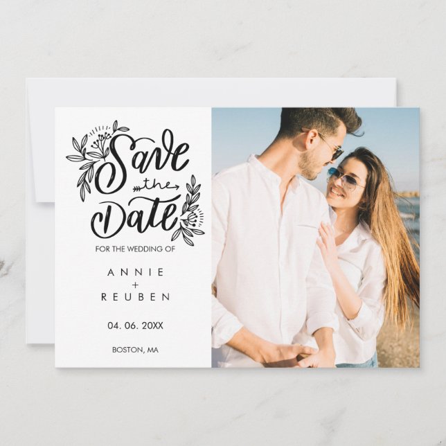 Save the Date Modern Hand Script Photo Polka Dot (Front)