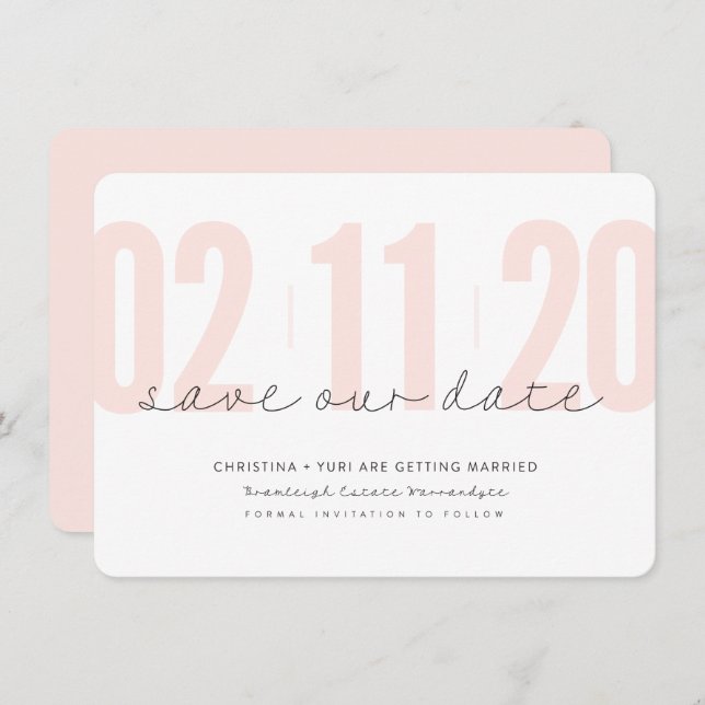 SAVE THE DATE modern large numbers pink black Invitation (Front/Back)