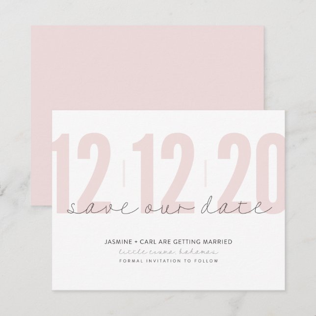 SAVE THE DATE modern large numbers pink black Invitation (Front/Back)