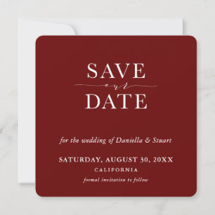 SAVE THE DATE modern minimal elegant burgundy red Invitation