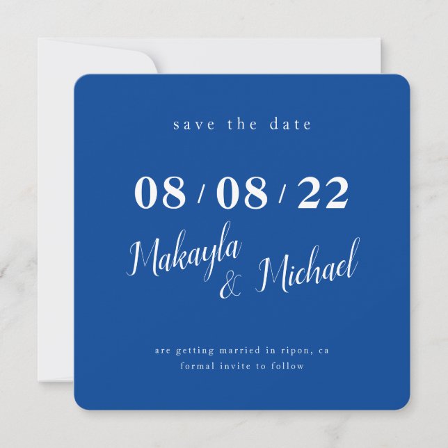 SAVE THE DATE modern minimal simple royal blue Invitation (Front)