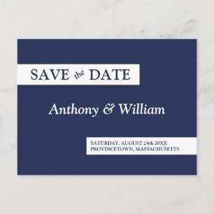 Save the Date Modern Minimalist Navy Blue White Invitation Postcard