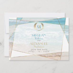 Save the Date Modern Monogram Geometric Beach