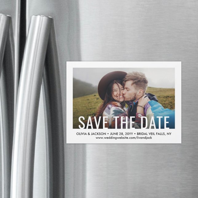Save the Date Modern One Photo 1 Picture Wedding Magnetic Invitation (Creator Uploaded)