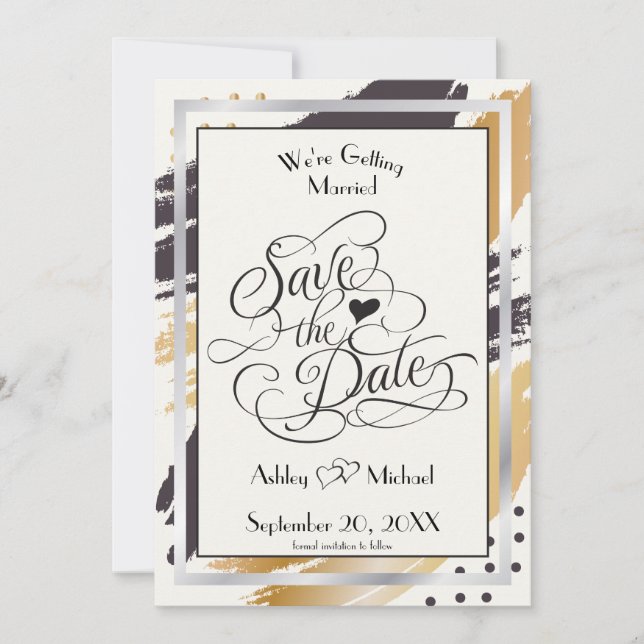 Save the Date Modern Paint Strokes and Typography (Front)