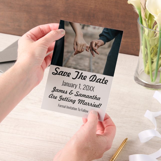 Save The Date Modern Photo and Text Vellum Invitations (Handheld)