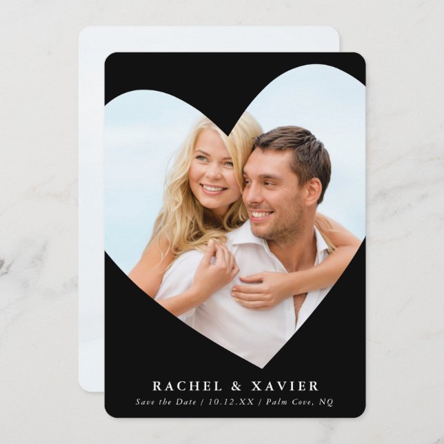 SAVE THE DATE modern photo cute heart frame black Invitation (Front/Back)