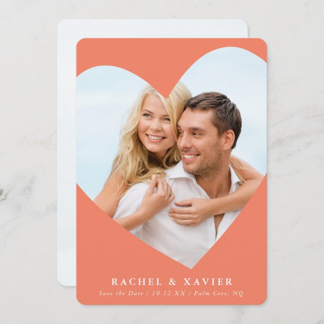 SAVE THE DATE modern photo cute heart frame peach Invitation (Front/Back)