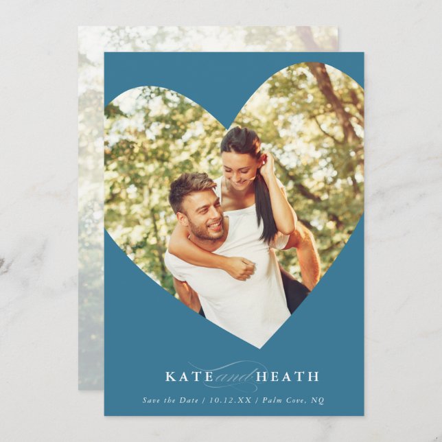 SAVE THE DATE modern photo elegant heart denim  Invitation (Front/Back)