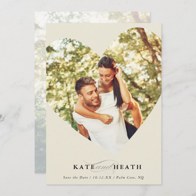 SAVE THE DATE modern photo elegant heart ivory Invitation (Front/Back)