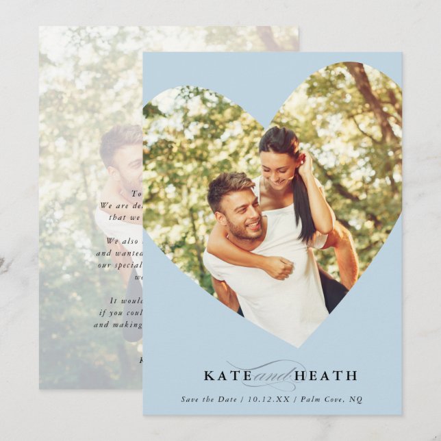 SAVE THE DATE modern photo elegant heart pale blue Invitation (Front/Back)