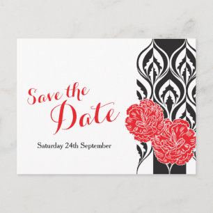 Save the date modern red dianthus wedding postcard