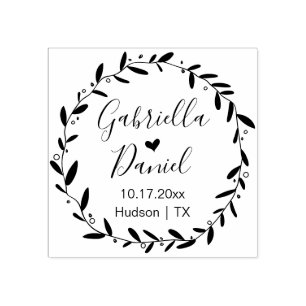 Save the date, Modern Rustic Leafy Frame Rubber Stamp