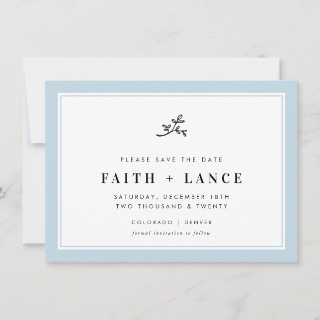 SAVE THE DATE modern sprig simple border baby blue Invitation (Front)