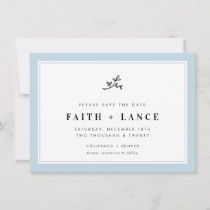 SAVE THE DATE modern sprig simple border baby blue Invitation