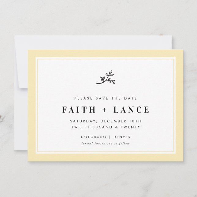 SAVE THE DATE modern sprig simple lemon yellow (Front)