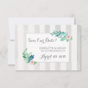 Save The Date Modern Stripes & Bohemian Floral