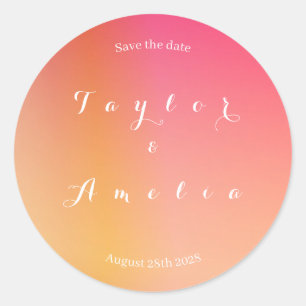 Save the Date Modern Sunset Ombre Classic Round Sticker
