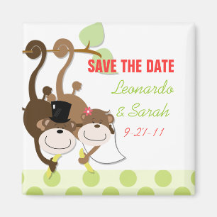 Save the Date Monkey Wedding Couple Magnet Favour